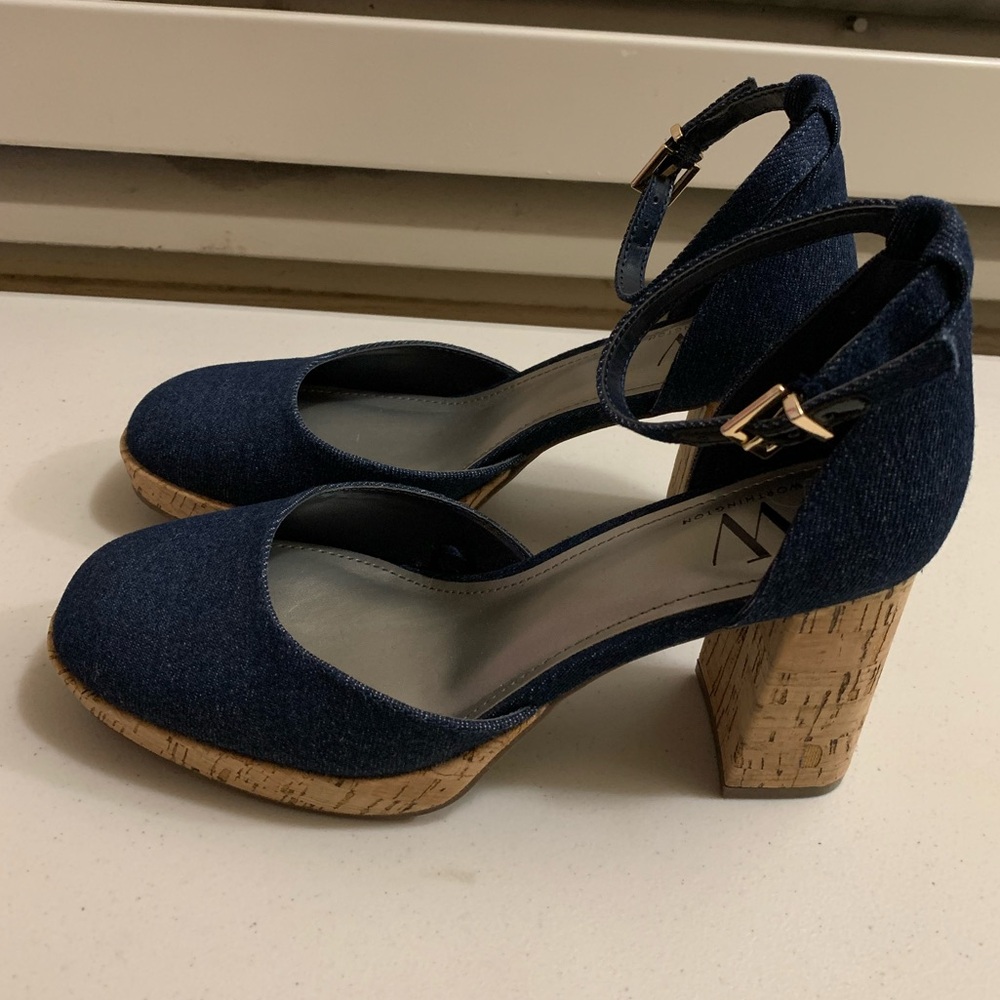 Worthington Denim Panama Cork Block Chunky Heel Women’s Size 7 Patriotic Pumps V - Picture 5 of 9
